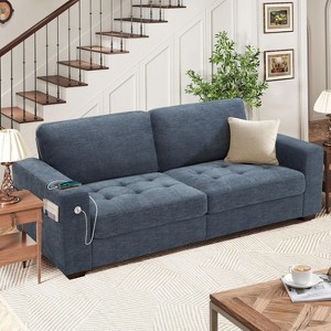 Dronkon 89" Modern Comfy Couch Sofa with Medium Firm Seat,Cover Removable,USB/Type-C Port for Living Room, Blue - 1 of 4
