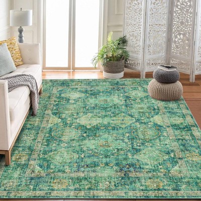 Vintage Oriental Rhombus Printed Rug- Retro Distressed Tone ,Low-Pile,Washable,Non-Slip,Rugs for Living Room,Bedroom, Kitchen