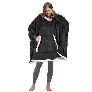 Catalonia Woman Oversized Blanket Hoodie Sweatshirt Cape, Fluffy Soft Fleece Casual Batwing Coat Pullover Blanket, Cozy Gift for Wife Women - 1 of 4