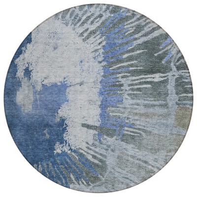 Denim Blue And Navy Blue Abstract Washable Indoor Outdoor Area Rug