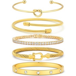 18K Gold Plated Love Bangle Bracelet Stack Cuff Jewelry Set for Women with Gift Box, Elegant Design - 1 of 4
