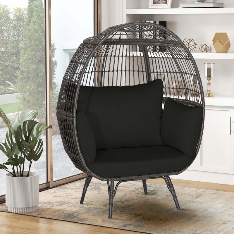 Costway Patio Oversized Rattan Wicker Egg Chair Lounge Basket 4 Cushion Indoor & Outdoor, 2 of 10