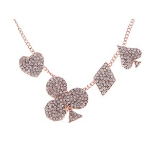 Alilang Sparkling Rhinestone Playing Card Suit Necklace with Silver Tone Chain - 1 of 4