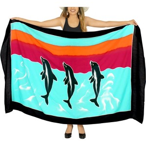 LA LEELA Women's Summer Beach Wrap Bikini Wraps Sarong Swimwear Cover up Skirt Bathing suit Swimsuit Pareo Coverups for Women One Size Blue, Fish - 1 of 4