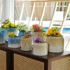KTMBDW Ceramic Planter Set of 2 with Drainage Hole and Saucer for Plants, Hollow & Striped Design Ceramic Flowerpot for Patio, Garden - 3 of 4