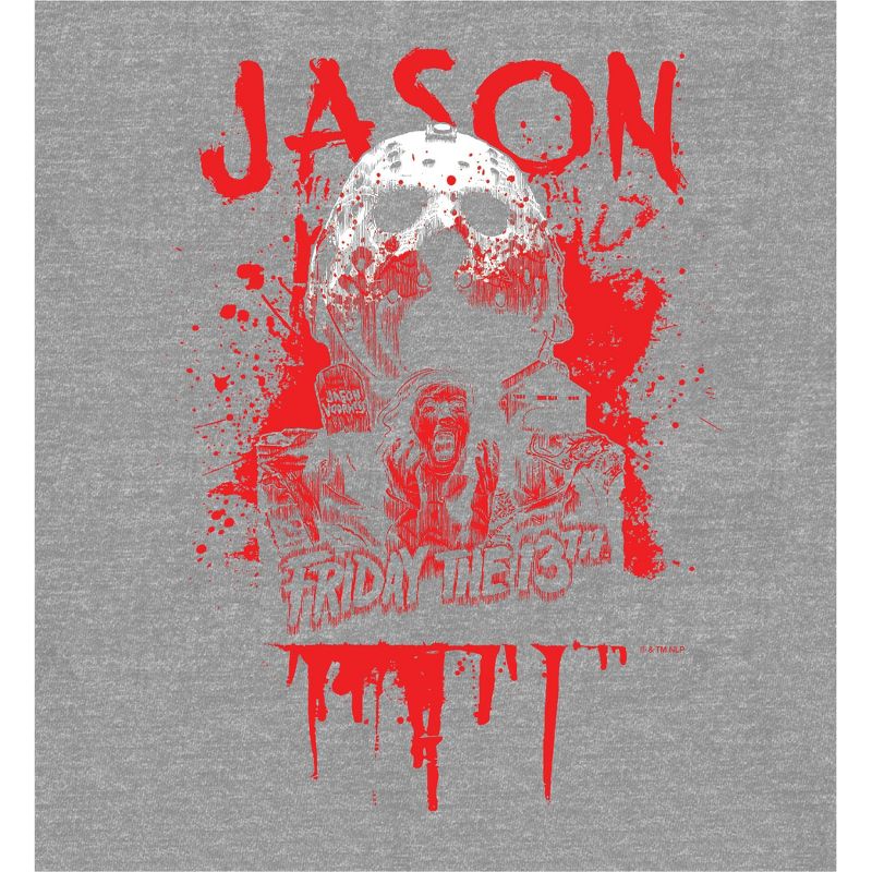 Friday The 13th Blood Splatter Jason Mask Crew Neck Short Sleeve Men's T-shirt, 2 of 3