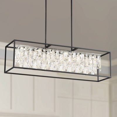Black Metal and Crystal Rectangular Pendant Chandelier with Adjustable Height