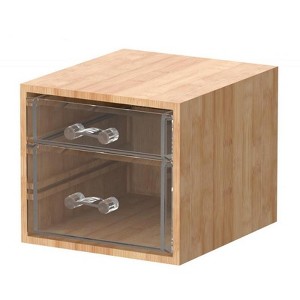Bamboo Makeup & Jewelry Organizer with 2 Clear Acrylic Drawers, Durable Nonslip Storage Box for Cosmetics, Jewelry, Skincare & Beauty Supplies - 1 of 3