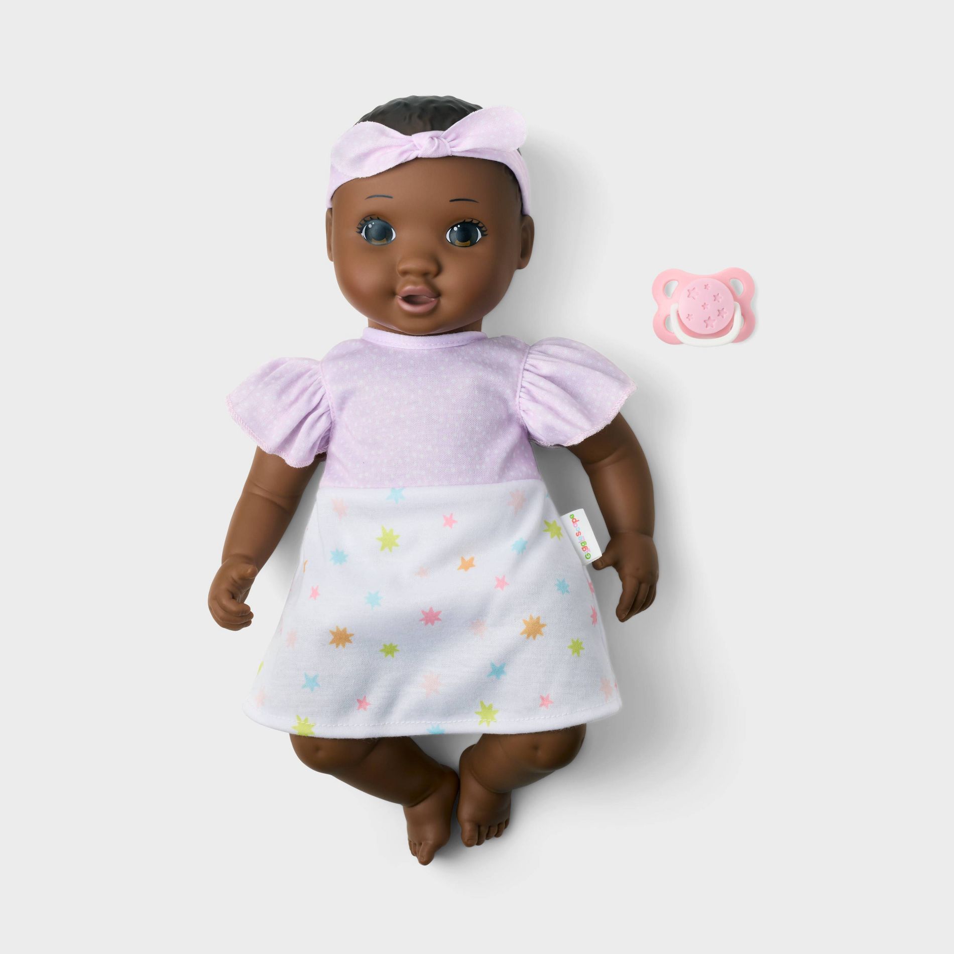 14" Girl Baby Doll - Dark Brown Hair + Brown Eyes - Gigglescape™