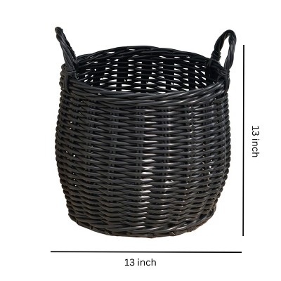 Lucius Round Black Resin Woven Wicker Basket with Handles 13" x 13" x 13"