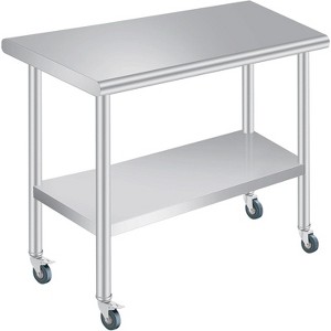 Stainless Steel Prep Table,Heavy Duty Commercial,with Rounded-Corner,Adjustable Undershelf and 4 Caster Wheels,Heavy Duty Work Table - 1 of 4