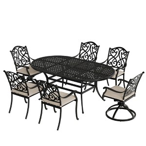 Mondawe 7 Pieces Cast Aluminum Outdoor Table Dining Set with 4 Dining Chairs & 2 Swivel Rockers - 1 of 4