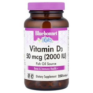 Bluebonnet Nutrition Vitamin D3, 50 mcg (2,000 IU), 250 Softgels - 1 of 2