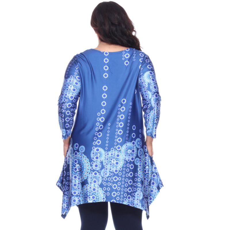 Women's Plus Size 3/4 Sleeve Printed Rella Tunic Top with Pockets - White Mark, 3 of 4