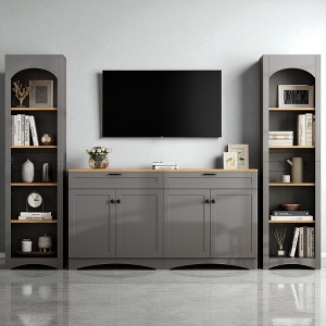 3-Piece Farmhouse Entertainment Center with Storage Cabinet for TVs Up to 70, Mid-Century TV Stand with Bookshelf and Sideboard - 1 of 4
