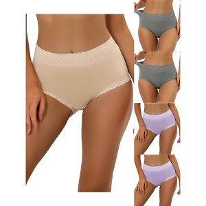 Allegra K Women's Cotton High-Rise Lace Trim Tummy Control 5 Packs Full Coverage Briefs - 1 of 4