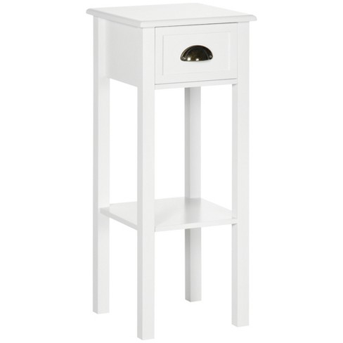 HOMCOM 2-Tier Night Stand with Drawer, Narrow End Table with Bottom Shelf, for Living Room or Bedroom - White