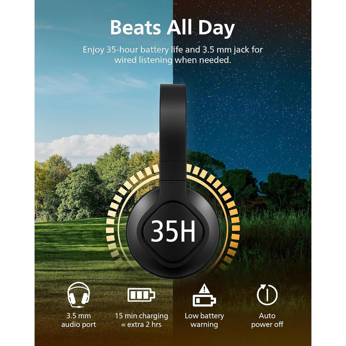 PHILIPS A4216 Wireless Over-Ear Bluetooth Headphones – Powerful Bass, 40mm Drivers, Fast Charging, IP55, Cooling Washable Ear Cups, Black - thumbnail 3