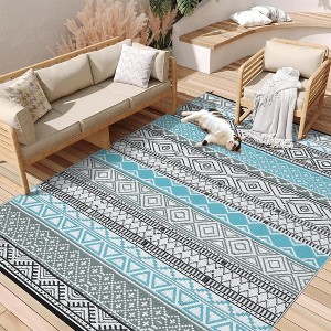 Reversible Outdoor Plastic Straw Rug - Waterproof Bohemian Area Mat for Patio, RV, Balcony, Camping, Easy Clean Picnic Mat - 1 of 4