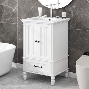 ORRD 20" Bathroom Vanity with Sink – White Cabinet with Drawer & 2 Doors - 1 of 4