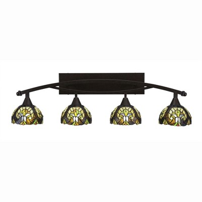 Toltec Lighting Bow 4 - Light Vanity in  Bronze with 7" Ivory Cypress Art Glass Shade