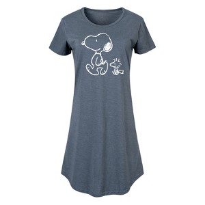 Women's - Peanuts - I'll Follow You Snoopy & Woodstock Graphic T-shirt Dress - 1 of 4