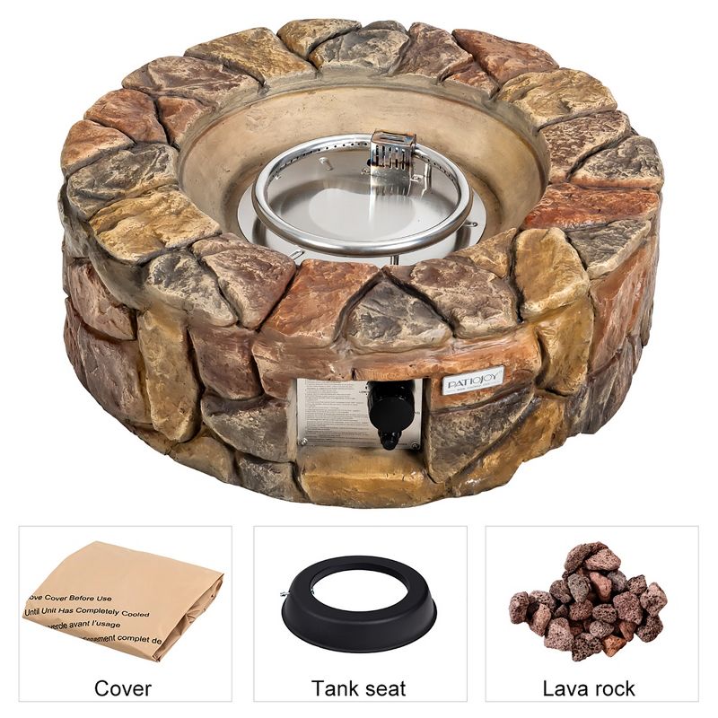 Costway 28'' Propane Gas Fire Pit Outdoor 40,000 BTU Stone Finish Lava Rocks Cover Brown\Grey, 5 of 6