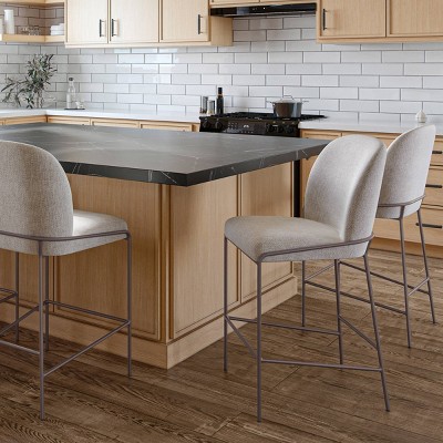 Blakeley 28'' Light Gray Twill Counter Stool with Iron Legs