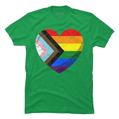 Design By Humans Retro Modern Pride Flag Heart By T-Shirt - Kelly Green - Medium