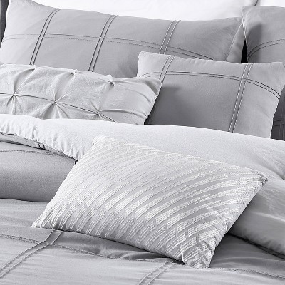 Geneva Home Fashion 6pc Queen Femi Enzyme Washed Embroidered Comforter Set Gray/White - Geneva Home Fashion: Microfiber Bedding Sets with Decorative Pillows — фото 3