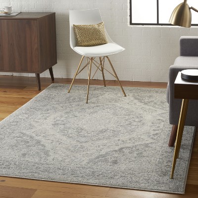 Elegant Ivory-Grey Synthetic 5'3" x 7'3" Indoor Area Rug