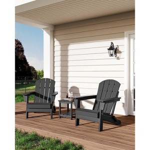 Acekool Folding Adirondack Chair, Weather-Resistant HDPE Outdoor Patio Chair with Wood Texture, Foldable and Portable, Black - 1 of 4