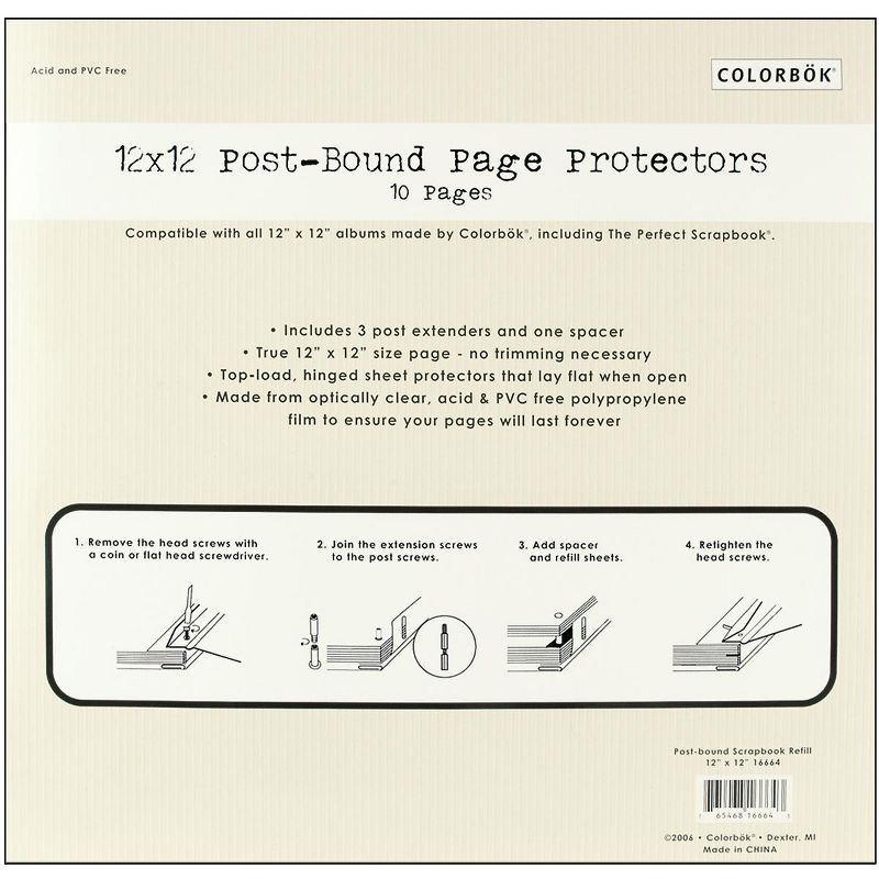 Colorbok Top-Loading Page Protectors 12"X12" 10/Pkg-W/3 Post Extenders & Spacer, 1 of 3