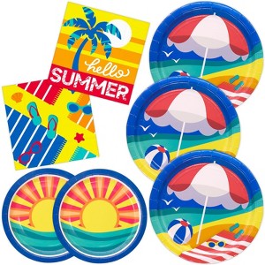 DYLIVeS Summer Beach Party Supplies Kit 48 Pcs, Summer Pool 9.2" Paper Plates,7" Dessert Plates and Napkins for Summer Party Hawaiian Beach Party - 1 of 4