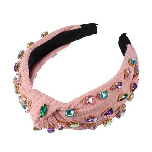Unique Bargains Girl's Rhinestone Retro Knotted Non-slip Wide Headband Pink 5.12"x1.26" 1 Pc - 1 of 4