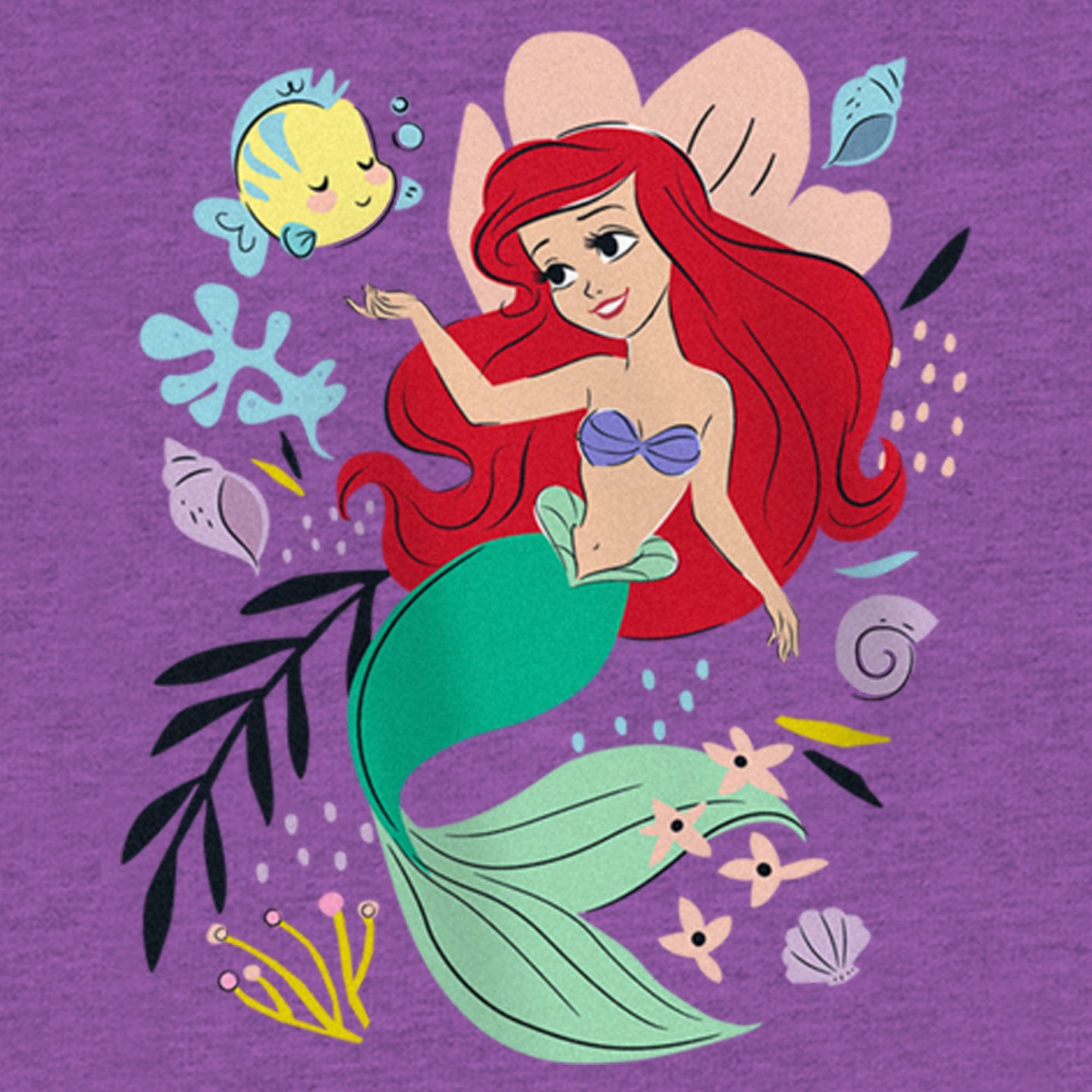 Футболка The Little Mermaid Ariel and Flounder Sea T-Shirt - Purple Berry для девочек, цвет: Фиолетовый — фото 2