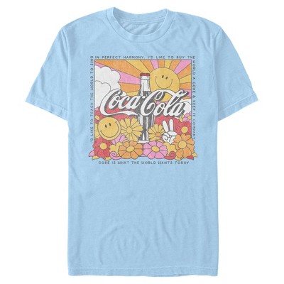 Men's Coca Cola Unity Square Lyrics Logo T-shirt - Light Blue