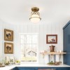 LLHZSY Modern Glass Globe Semi Flush Mount Ceiling Light Fixture for Hallway Home - 1-Light Milky White Glass Globe Shade -8 7/10", 13"- Black/Gold - 3 of 4