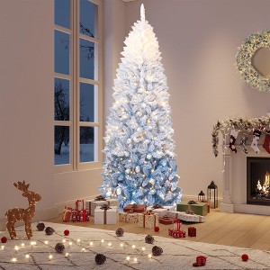 Pre-Lit Snow Flocked Pencil Christmas Tree, Gradient Lights, Foldable Metal Base, Lighted Holiday Decor - 1 of 4