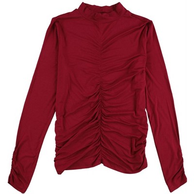 Calvin Klein Womens Shirred-Front Pullover Blouse, Red, Medium