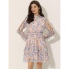 INSPIRE CHIC Women's Stand Collar Smocked Waist Sheer Sleeve Ruffle Layers Floral Chiffon Dress - 3 of 4