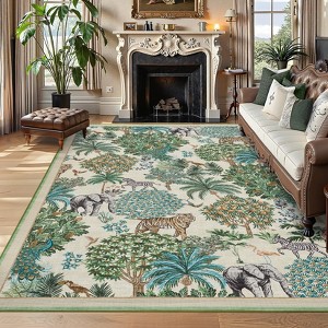 Washable Area Rug Modern Jungle Animal Accent Rug - 1 of 4