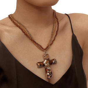 HTUTWOO Double Beaded Necklace, Gothic Cross Pendant, Women’s Jewelry Gifts, Great for Any Occasion, Trendy and Stylish Accessory - 1 of 4