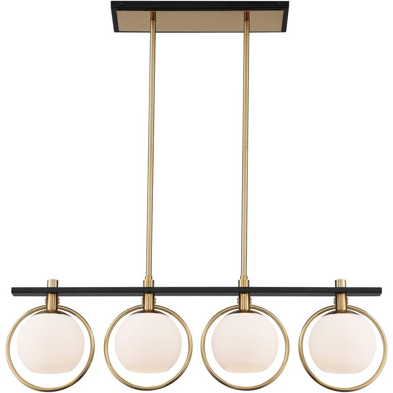 Possini Euro Design Carlyn Brass Black Linear Island Pendant Chandelier 33" Wide Modern White Glass Shade 4-Light LED Fixture for Dining Room Kitchen, 5 of 12
