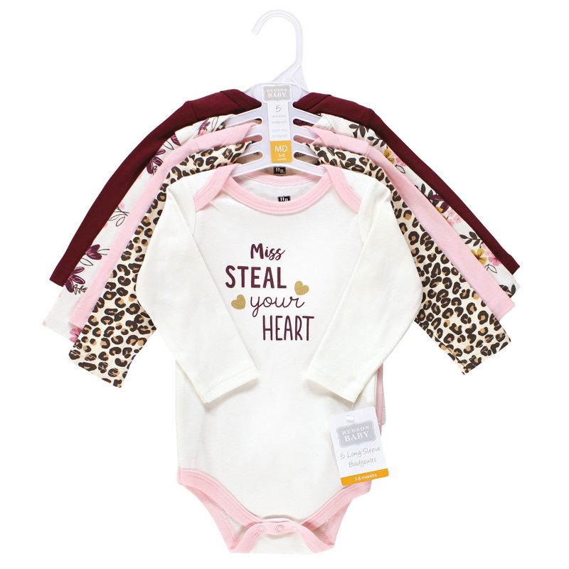 Hudson Baby Infant Girl Cotton Long-Sleeve Bodysuits, Steal Your Heart, Newborn, 2 of 8