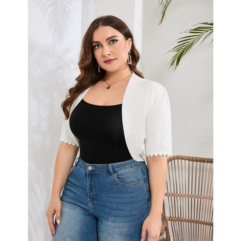 Whizmax Plus Size Cardigan Shrug For Women Casual Short Sleeve Open Front Solid Curved Cardigan, 4 of 7