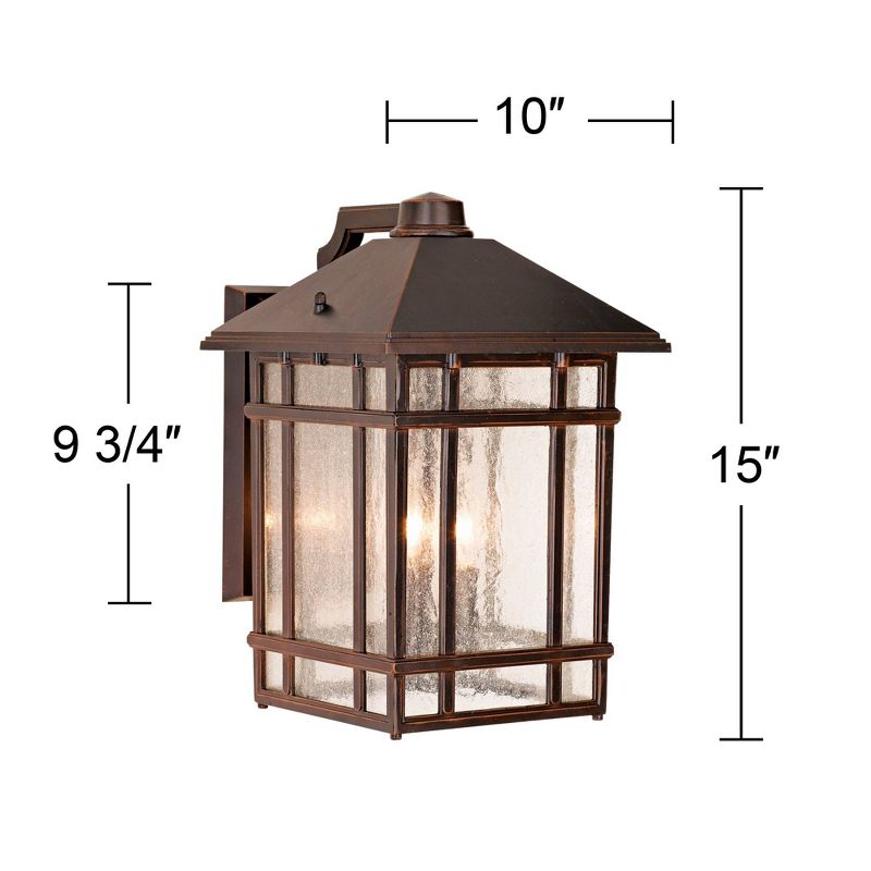 Kathy Ireland Sierra Craftsman Mission Outdoor Wall Light Fixture Rubbed Bronze 15" High Frosted Seeded Glass Panels for Post Exterior Barn Deck House, 4 of 7