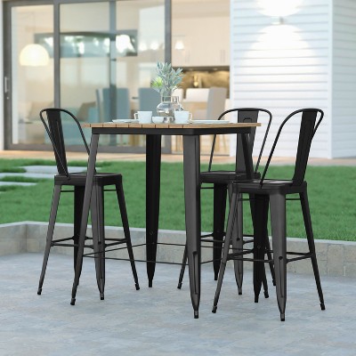 31.5" Square Brown Resin Bar Height Table with Black Steel Base