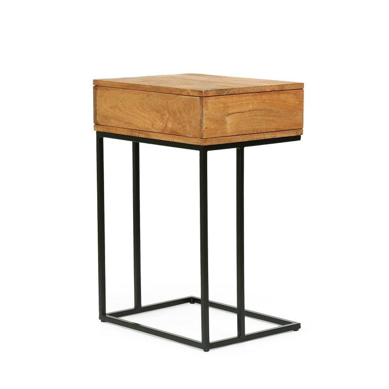 Gaudet Modern Industrial Handmade Mango Wood C Shaped Side Table with Drawer Natural/Black - Christopher Knight Home, 4 of 12