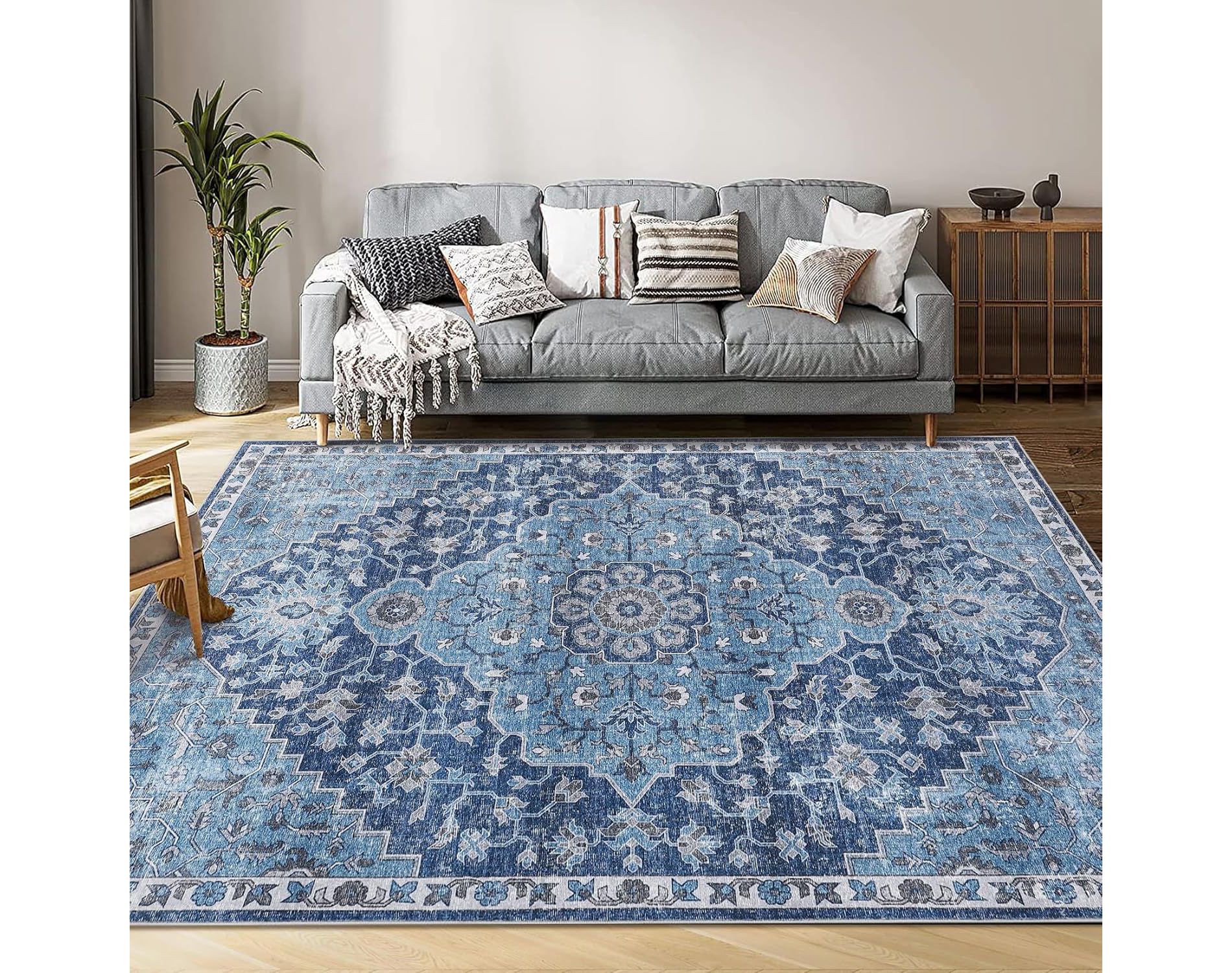 Machine Washable Area Rug - Non-Slip Non-Shedding Low Pile Foldable Soft Floral Printed Rug for Living Room, Bedroom, Nursery Kitchen